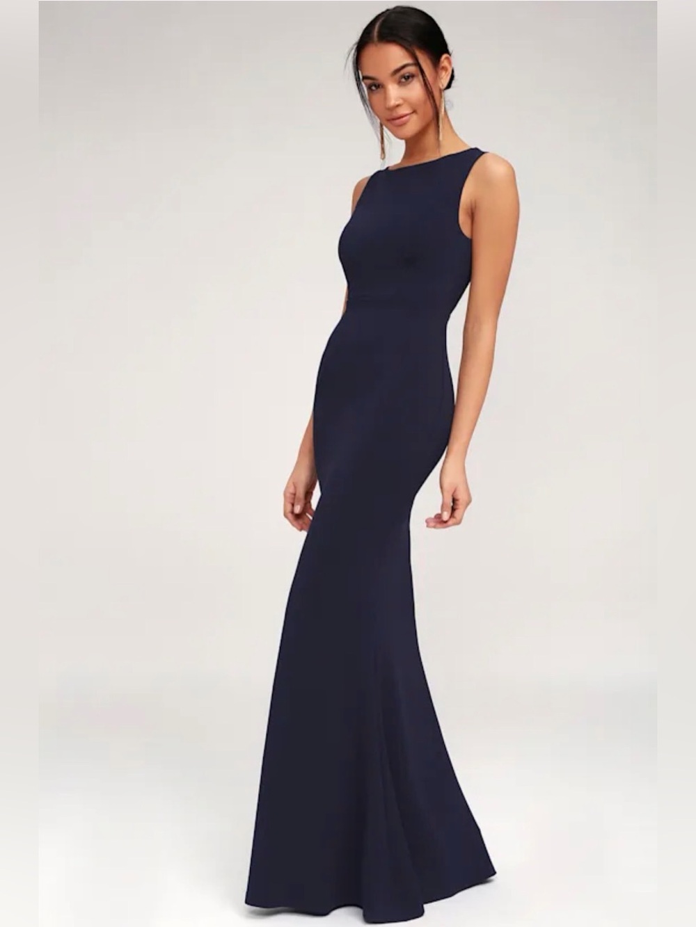 Lulu's Mine Navy Sleeveless Back Cutout Mermaid Maxi Dress Sz M